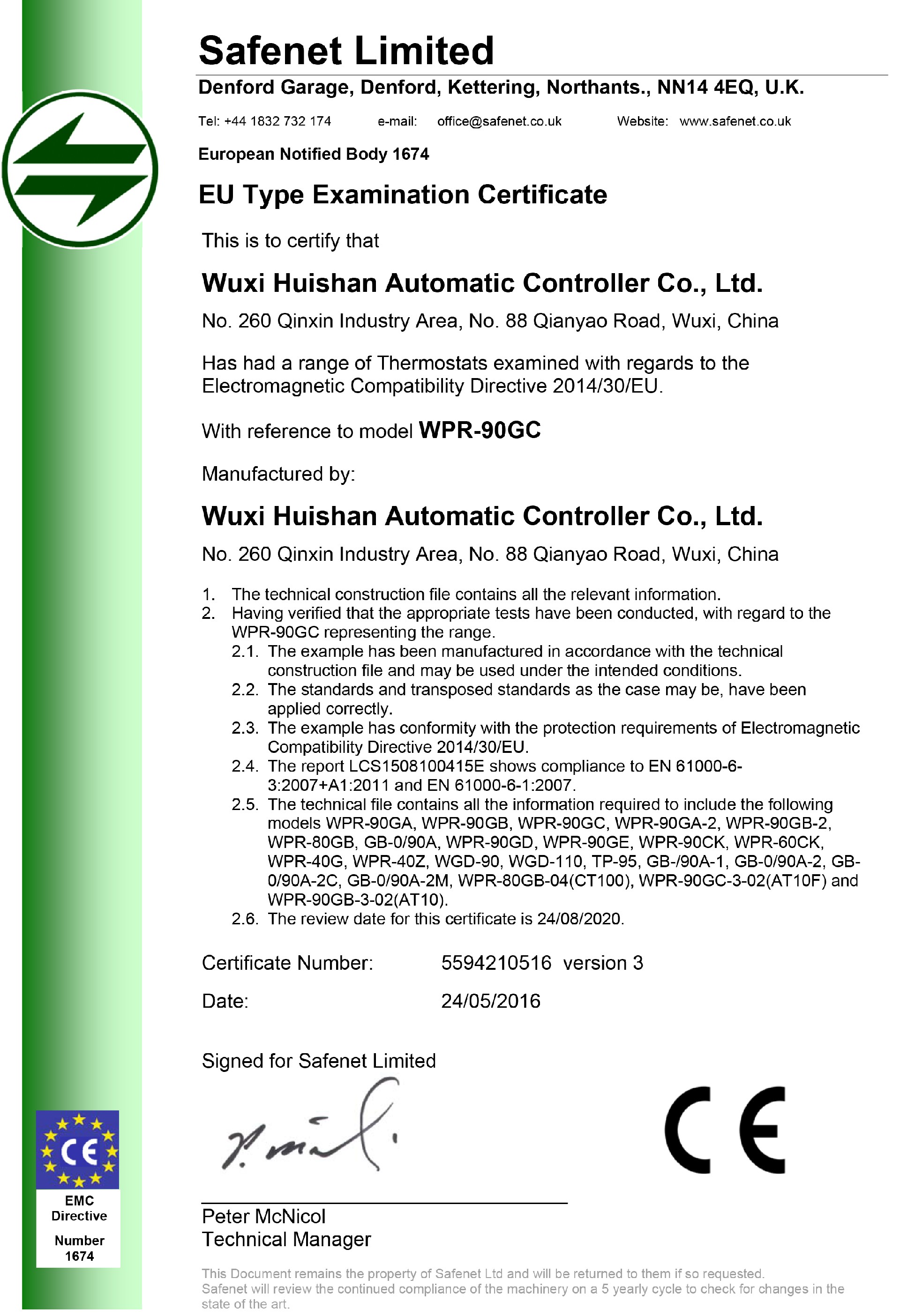 5594210516 - WPR-90GC Thermostat EMC Certificate v3